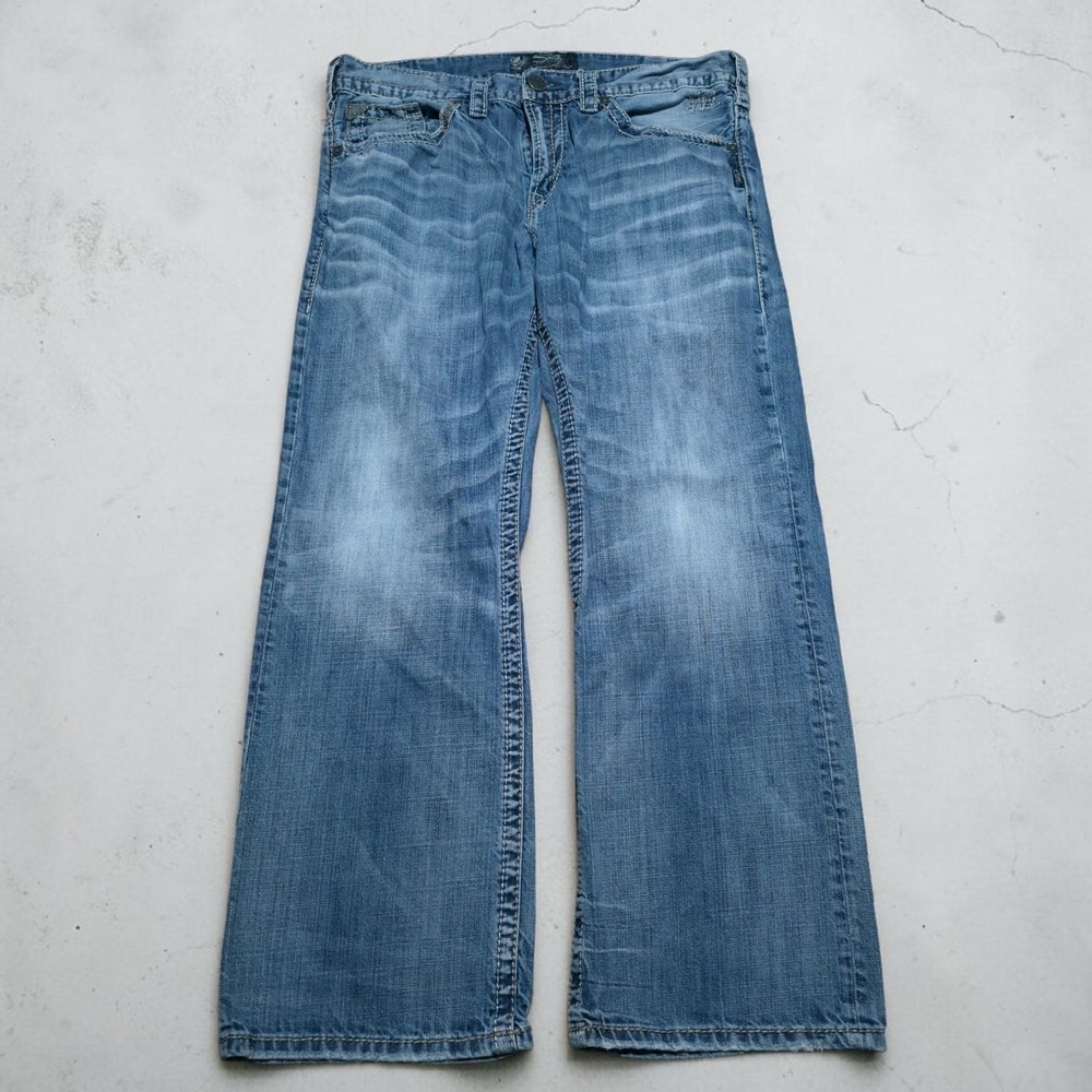 Silver Jeans Zac Mens *Fits‎ 36 x 30* Whiskers Light Distressed Western Bootcut